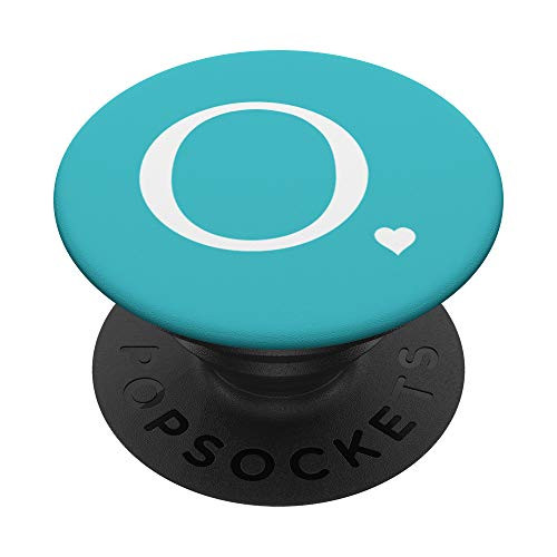 Heart White Letter O Initial Monogram Baby Blue Teal Cute PopSockets Grip and Stand for Phones and Tablets