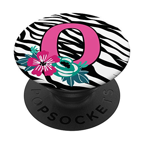 Letter O - Zebra Print - Black and White with Pink Monogram PopSockets Grip and Stand for Phones and Tablets