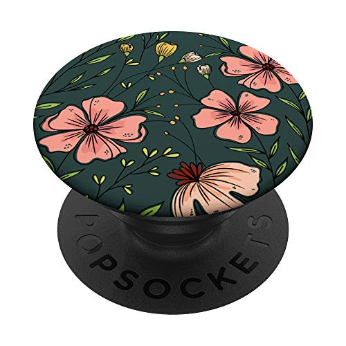 Forest Green Vintage Floral Flower Design PopSockets PopGrip- Swappable Grip for Phones  and  Tablets
