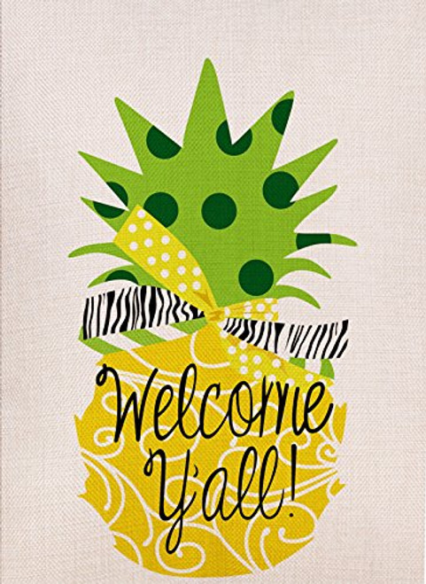 Dyrenson Decorative Double Sided Pineapple Large House Flag Burlap Yellow Welcome Yall Quote, House Yard Flag, Garden Yard Decorations, Home Seasonal Outdoor Flag 28 x 40 Spring Summer