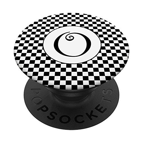 Checkered Black Pop Letter Monogram O Phone Stand Initial PopSockets Grip and Stand for Phones and Tablets
