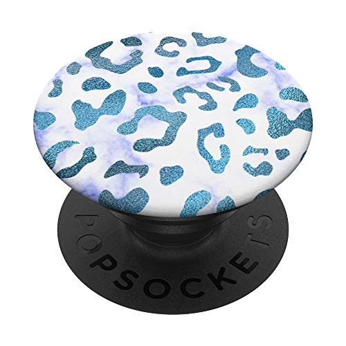 Blue Leopard Cheetah Blue White PopSockets PopGrip- Swappable Grip for Phones  and  Tablets