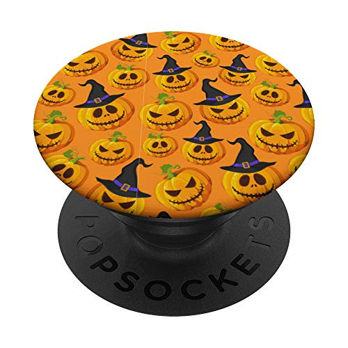 Halloween Theme Orange Black Pumpkin Jack-O-Lantern Witches PopSockets Grip and Stand for Phones and Tablets