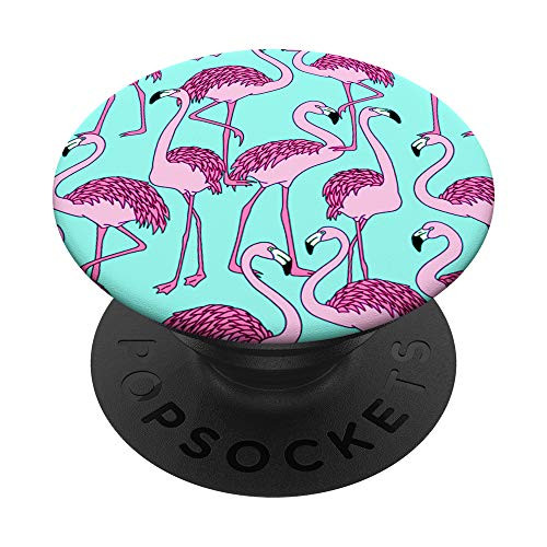 Pink Flamingo Birds Teal PopSockets PopGrip- Swappable Grip for Phones  and  Tablets