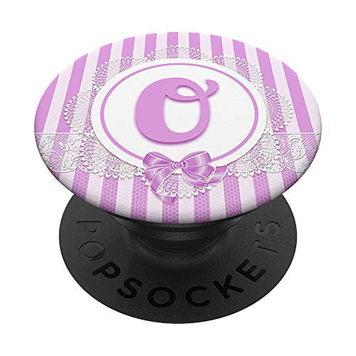 Cute O Letter Monogram Initial Purple Stripes Lace Victorian PopSockets Grip and Stand for Phones and Tablets