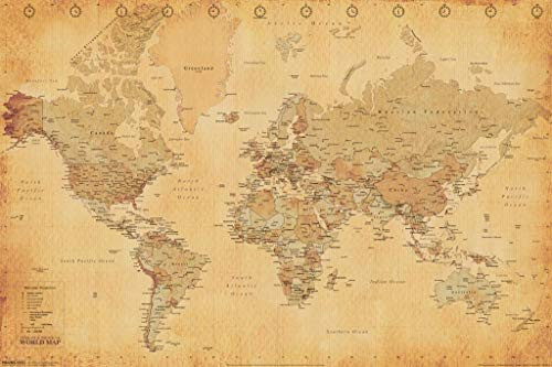 Pyramid America World Map Vintage Style Longitude Latitude Earth Atlas Laminated Dry Erase Sign Poster 18x12 Pyramid America World Map Vintage Style Longitude Latitude Earth Atlas Laminated Dry Erase Sign Poster 18x12