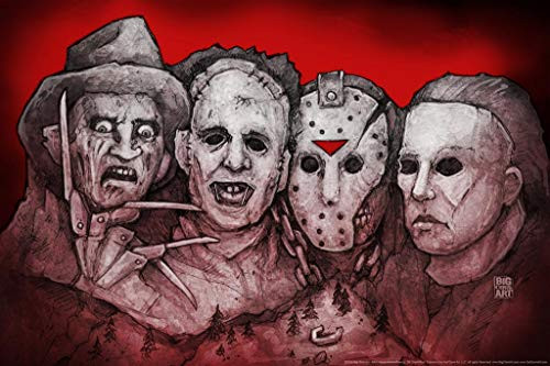 Mt. Slashmore by Big Chris Mount Rushmore Parody Horror Movie Spooky Scary Halloween Decorations Laminated Dry Erase Wall Poster 12x18