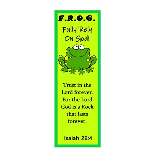 Fun Bright Green Fully Rely On God Frog F.R.O.G. Bible Verse Christian Bookmarks for Kids Inspirational Gifts Perfect for Reading Rewards Church Supplies Giveaways for Sunday School Bulk 50 Count
