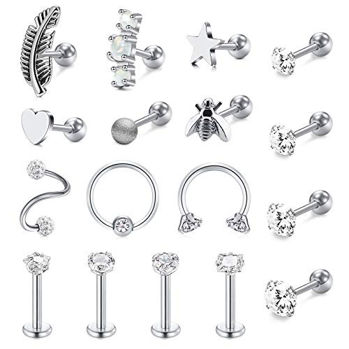 Anicina Tragus Earring for Women Men 16G Cartilage Earrings Stud Lip Ring Stainless Steel Eyebrow Helix Hoop Earring Tragus Piercing Jewelry Silver Anicina Tragus Earring for Women Men 16G Cartilage Earrings Stud Lip Ring Stainless Steel Eyebrow Helix Hoop Earring Tragus Piercing Jewelry Silver
