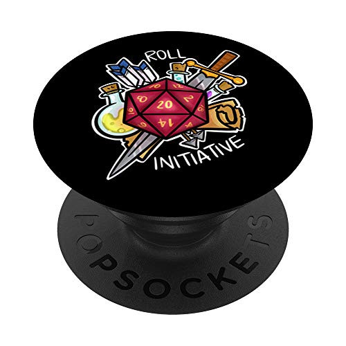 Roll Initiative Dungeon D20 Dragon Retro PopSockets PopGrip- Swappable Grip for Phones  and  Tablets