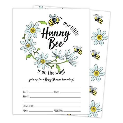 Bee 3 Bumble Bee Baby Shower Invitations Invite Cards (25 Count) With Envelopes & Seal Stickers Vinyl Girl Boy (25ct Baby)