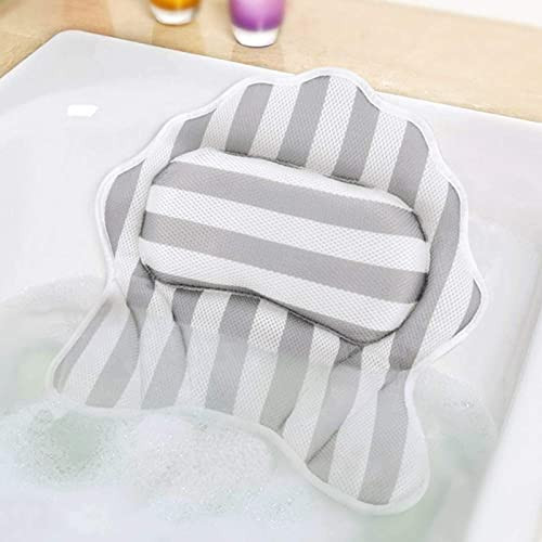 Jucoan 3D Mesh Bath Pillow Ergonomic Bathtub Spa Pillow with 6 Powerful Suction Cup for Head Back Shoulder and Neck Support Fits All Bathtub Hot Tub and Home Spa