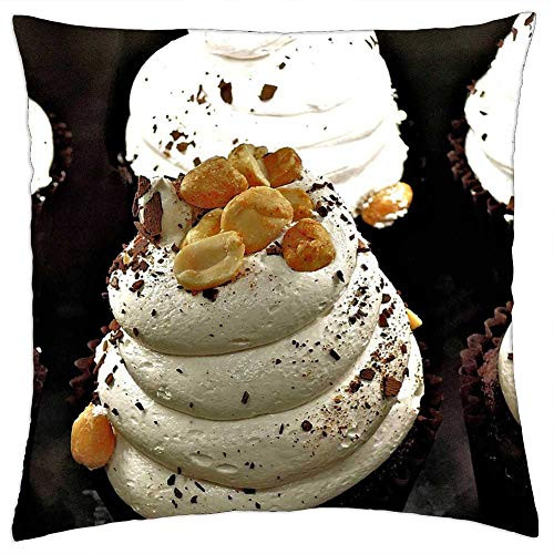 LESGAULEST Throw Pillow Cover -18x18 inch- - Chocolate Cupcake Whipped Cream Peanuts Chocolate LESGAULEST Throw Pillow Cover -18x18 inch- - Chocolate Cupcake Whipped Cream Peanuts Chocolate