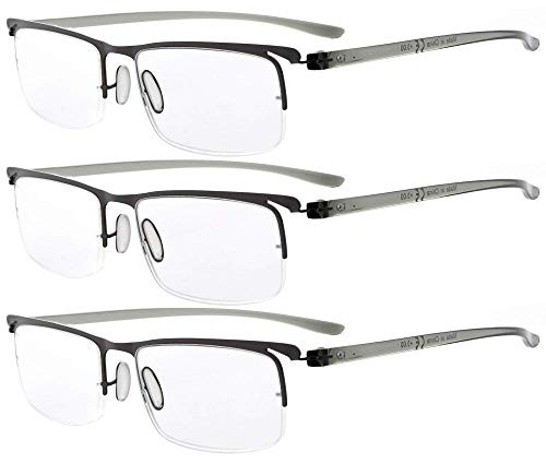 Eyekepper 3 Pairs Half-rim Reading Glasses Unique Design Frame Reader Eyeglasses for Men Women Reading  plus1.50