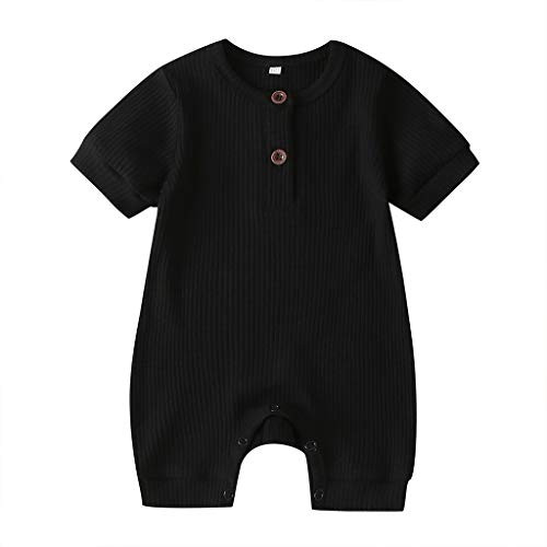 Infant Toddler Baby Boy Girls Romper Long Sleeve Solid Color One-Piece Jumpsuit Bodysuit Clothes -B-Black Short Sleeve Bodysuit 6-9 Months-