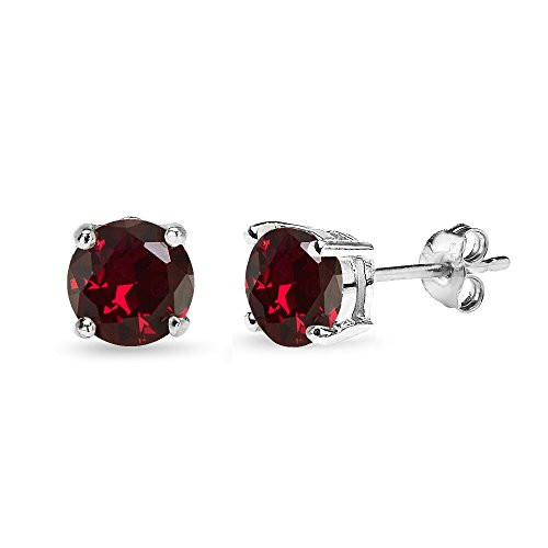 Sterling Silver Synthetic Ruby 7mm Round-Cut Solitaire Stud Earrings