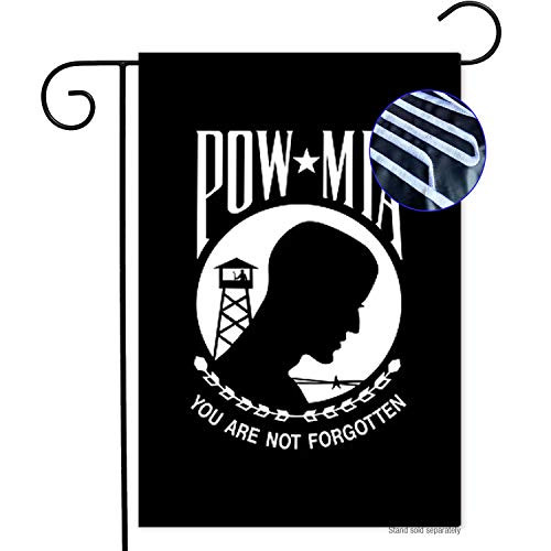Embroidered Pow Mia Garden Flags 12x18 Double Sided 100 percent Heavy Duty Nylon 2ply Two Sided You are Not Forgotten Mia Pow Garden Yard Flags Banner for Outdoor IndoorFade ResistantWaterproof