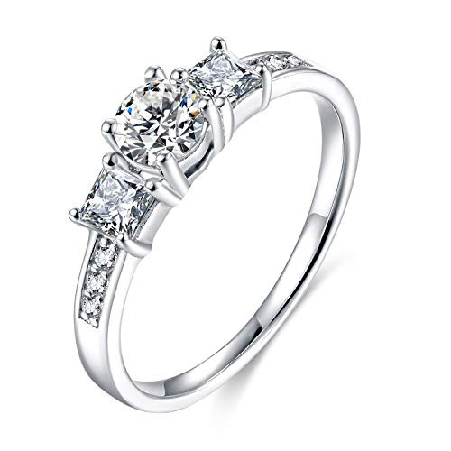 SOMEN TUNGSTEN 925 Sterling Silver Engagement Ring for Women 3 Stone Cubic Zirconia Wedding Band Size 5-10 -2mm Sterling Silver 4-