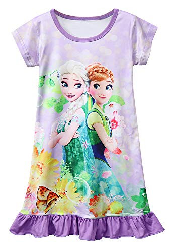 AOVCLKID Little Girls Princess Costumes Toddler Cartoon Printed Casual Dresses -Purple130-6 Years-