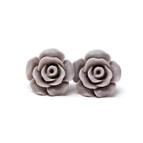 Plastic Post Rose Stud Earrings for Metal Sensitive Ears 13mm Matte Pale Grey