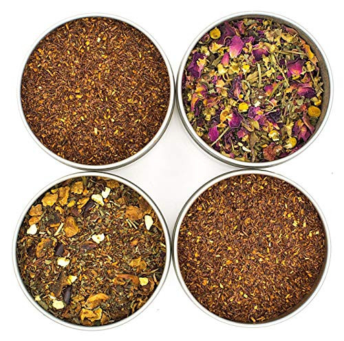 Heavenly Tea Leaves Tea Sampler, Afternoon Herbal- Organic Earl Grey Rooibos, Organic Serenity, Chocolate Rooibos Mint, and Organic Rooibos, 4 Count, Gift Box Collection