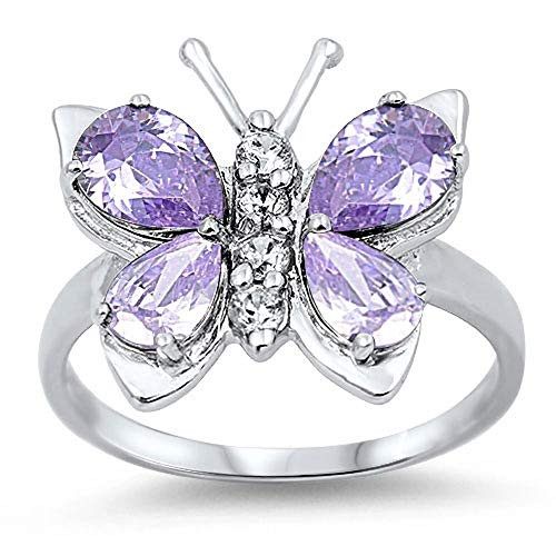 CloseoutWarehouse Lavender Cubic Zirconia Butterfly Ring Sterling Silver Size 7