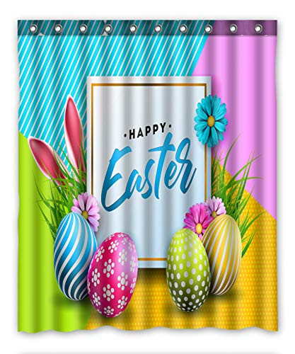 KXMDXA Easter Eggs Happy Easter Rabbit Waterproof Fabric Polyester Shower Curtain 60 x 72 Inch
