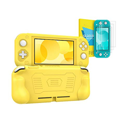 MoKo Grip Case for Nintendo Switch Lite-Yellow- with 3 Pack Screen Protector for Nintendo Switch Lite