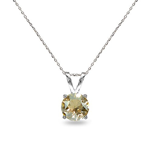 Sterling Silver Golden Shadow 7mm Round Solitaire Pendant Necklace Made with Swarovski Crystals Sterling Silver Golden Shadow 7mm Round Solitaire Pendant Necklace Made with Swarovski Crystals