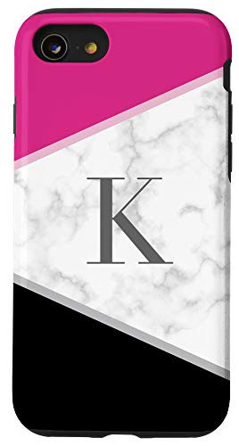 iPhone SE -2020- - 7 - 8 Initial Letter K Monogram Color Block Geometric Pink Black Case
