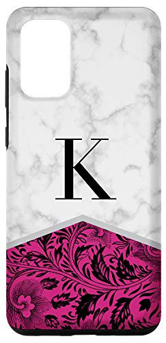 Galaxy S20 plus Initial Letter K Monogram Floral Pink Color Block Phone Case