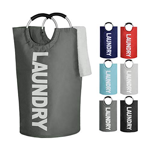 OUPAI Collapsible Large Laundry Basket 82L Stand Up Clothes Hamper Folding Dirty Laundry Hamper Basket for Clothes Storage Large Laundry Bin with Padded Handles -Dark Grey-