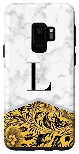 Galaxy S9 Citrus Color Block Classy Floral Initial Letter L Monogram Case