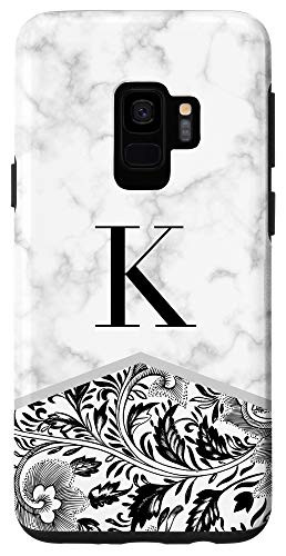 Galaxy S9 Initial Letter K Monogram Black White Classy Floral Phone Case