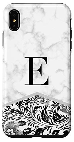 iPhone XS Max Initial Letter E Monogram Black White Classy Floral Phone Case