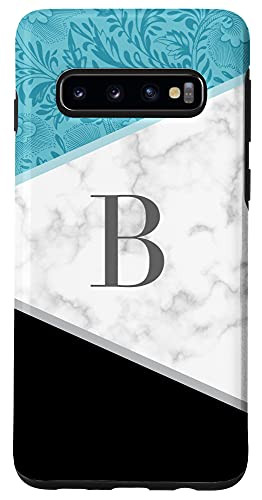 Galaxy S10 Classy Initial Letter B Monogram Gift Color Block Teal Black Case