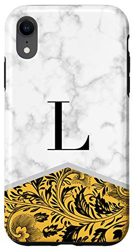 iPhone XR Citrus Color Block Classy Floral Initial Letter L Monogram Case