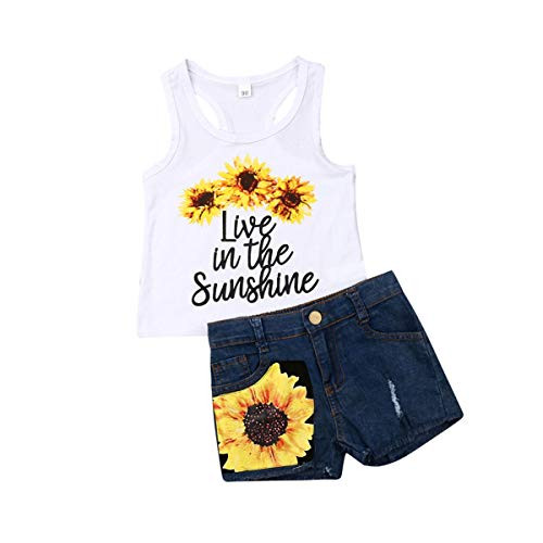 Toddler Kids Baby Girl Jean Shorts Tank Top plusSunflower Denim Shorts 2pcs Fall Summer Outfit Clothes Set -3-4 T Baby Girl Denim Shorts Outfit- Toddler Kids Baby Girl Jean Shorts Tank Top plusSunflower Denim Shorts 2pcs Fall Summer Outfit Clothes Set -3-4 T Baby Girl Denim Shorts Outfit-