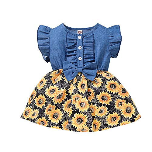 SEVEN YOUNG Toddler Girl Summer Outfits Flowers-Leopard Princess Dresses Denim Sleeveless Clothes Tutu Skirts for Girls -Sunflower 3-Years- SEVEN YOUNG Toddler Girl Summer Outfits Flowers-Leopard Princess Dresses Denim Sleeveless Clothes Tutu Skirts for Girls -Sunflower 3-Years-