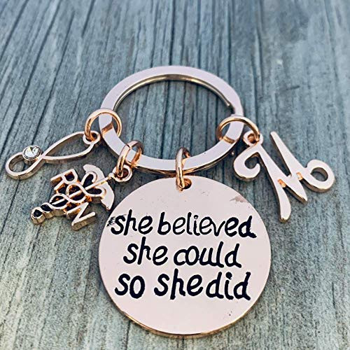 Personalized Nurse Keychain Custom Rose Gold Nursing Jewelry She Believed She Could So She Did Nurse Gift - Show Your Nurse Appreciation RN Keychain for Women