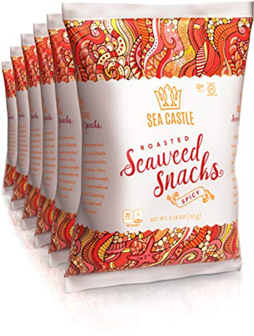 Sea Castle Roasted Spicy Seaweed Snack .35 Oz. -6 Pack- Gluten Free Keto Friendly Kosher Sea Castle Roasted Spicy Seaweed Snack .35 Oz. -6 Pack- Gluten Free Keto Friendly Kosher
