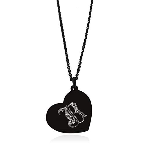 Tioneer Black Stainless Steel Letter R Initial Royal Monogram Floating Heart Tag Charm Pendant Necklace Tioneer Black Stainless Steel Letter R Initial Royal Monogram Floating Heart Tag Charm Pendant Necklace
