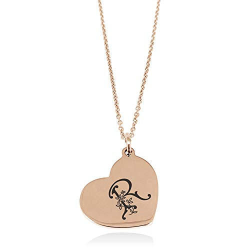 Tioneer Rose Gold Plated Stainless Steel Letter R Initial Floral Monogram Floating Heart Tag Charm Pendant Necklace Tioneer Rose Gold Plated Stainless Steel Letter R Initial Floral Monogram Floating Heart Tag Charm Pendant Necklace