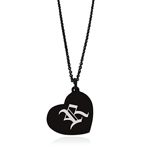 Tioneer Black Stainless Steel Letter R Initial Old English Monogram Floating Heart Tag Charm Pendant Necklace Tioneer Black Stainless Steel Letter R Initial Old English Monogram Floating Heart Tag Charm Pendant Necklace