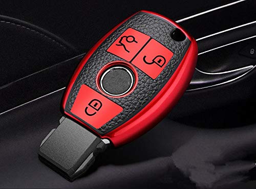 NIUHURU Car Remote Control Key case Key Cover fit for Mercedes Benz A Class B Class E Class C Class S Class GL Class ML Class GLC GLA GLE GLK CLS SLK AMG Accessories -red-