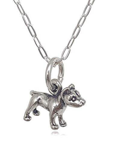 Sterling Silver Tiny Pit Bull Dog 3D Charm Necklace 18"