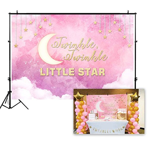 Funnytree 7X5ft Pink Twinkle Little Star Backdrop for Birthday Party Clouds Baby Girl Princess Photography Background Watercolor Shower Decorations Photo Booth Cake Table Banner