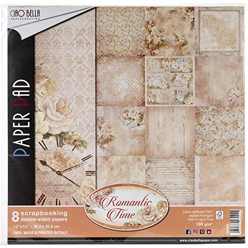 Ciao Bella CBP004 Double-Sided Paper Pack 12"X12" 90lb 8/Pkg-Romantic Time, 8 Designs/1