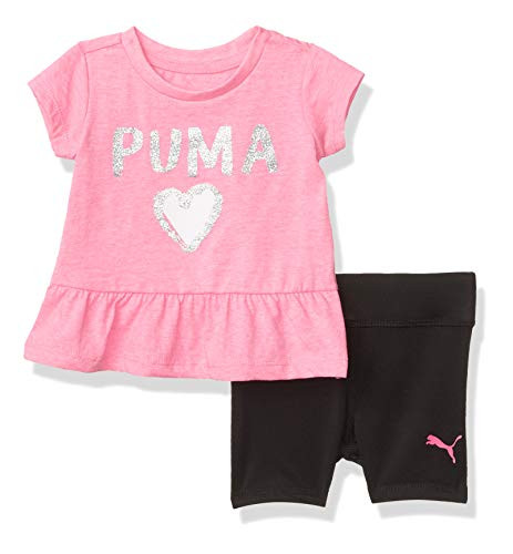 PUMA Baby Girls' Tee and Short Set Fluo Pink Heather 6-9M
