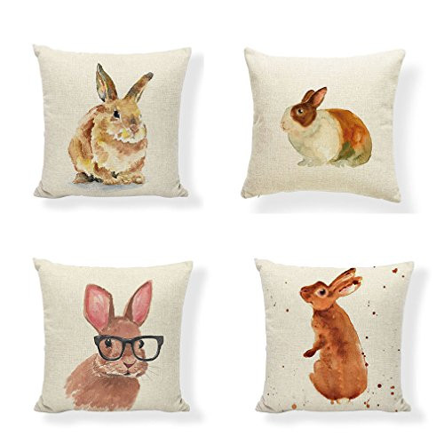 PSDWETS Easter Rabbit Home Decor Pillow Covers Set of 4 Cotton Linen Cute Bunny Throw Pillow Case Cushion Cover 18 X 18 PSDWETS Easter Rabbit Home Decor Pillow Covers Set of 4 Cotton Linen Cute Bunny Throw Pillow Case Cushion Cover 18 X 18
